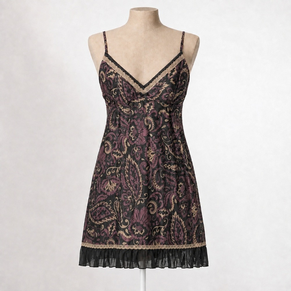 Vintage Y2K Satin Babydoll Slip Dress Size XL Paisley Indie Sleaze Fairy Grunge